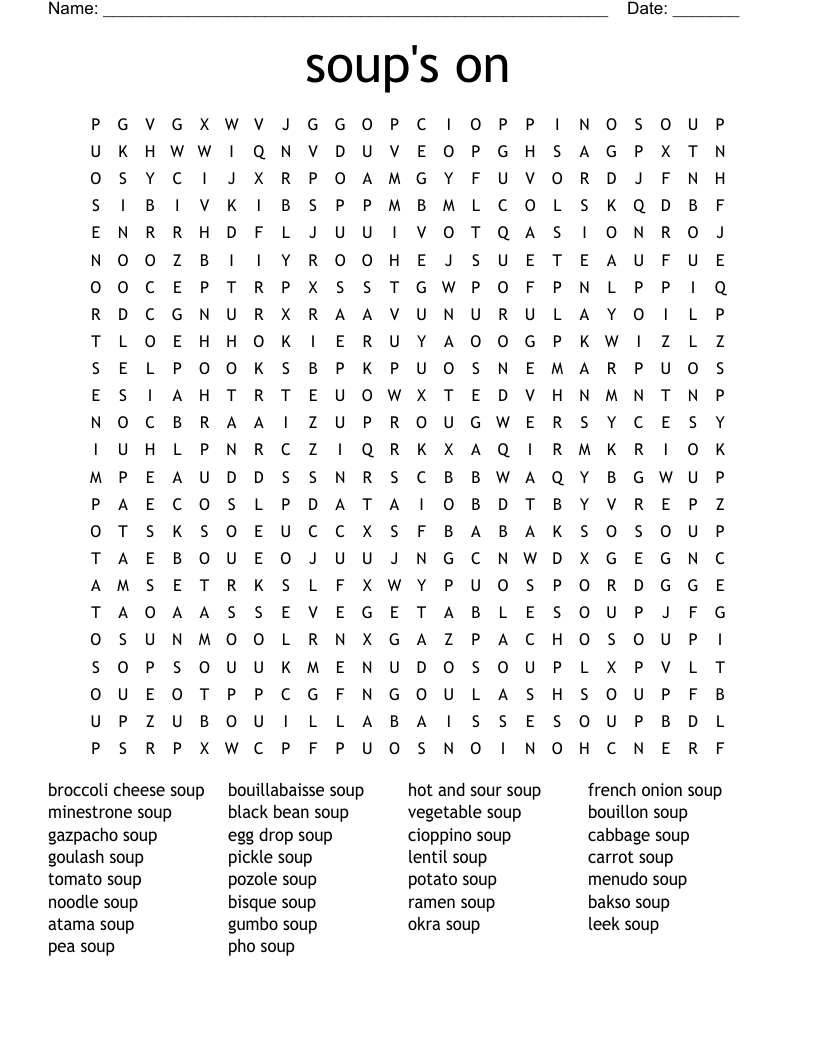 soup's on Word Search