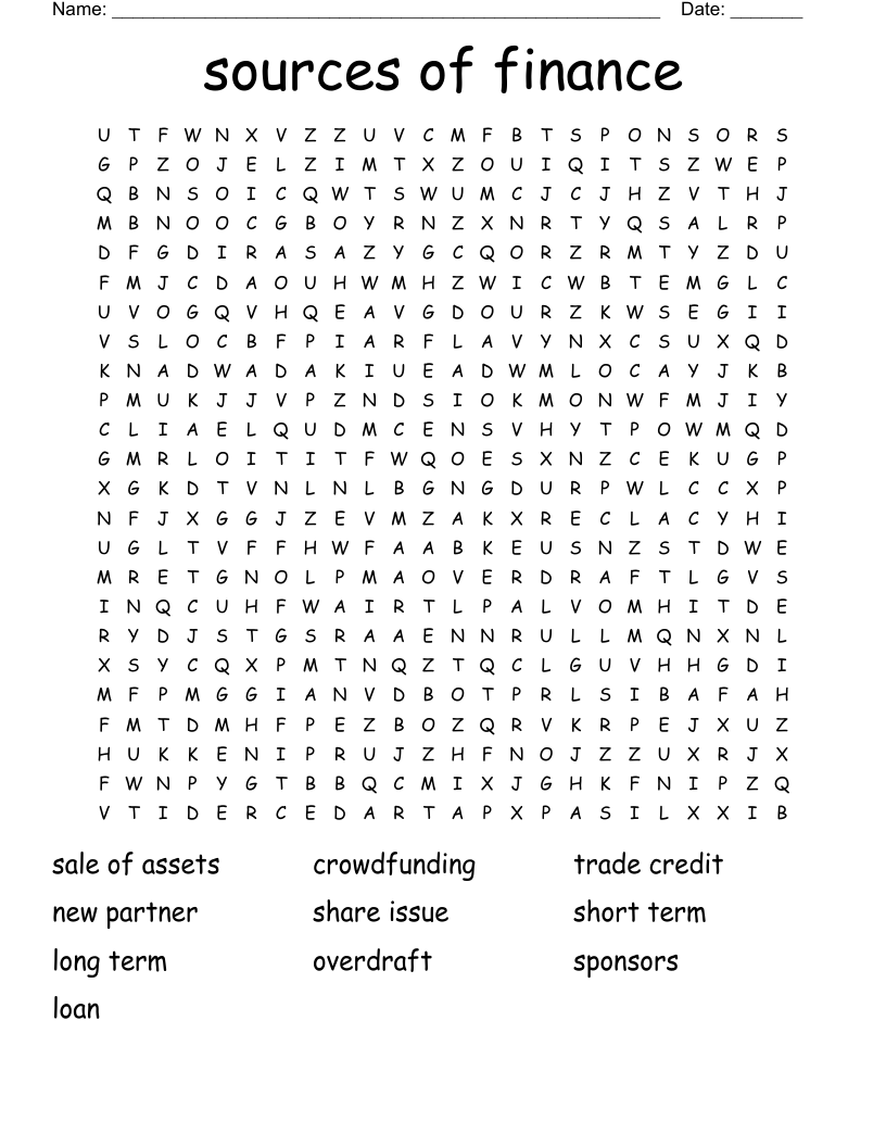 sources of finance Word Search