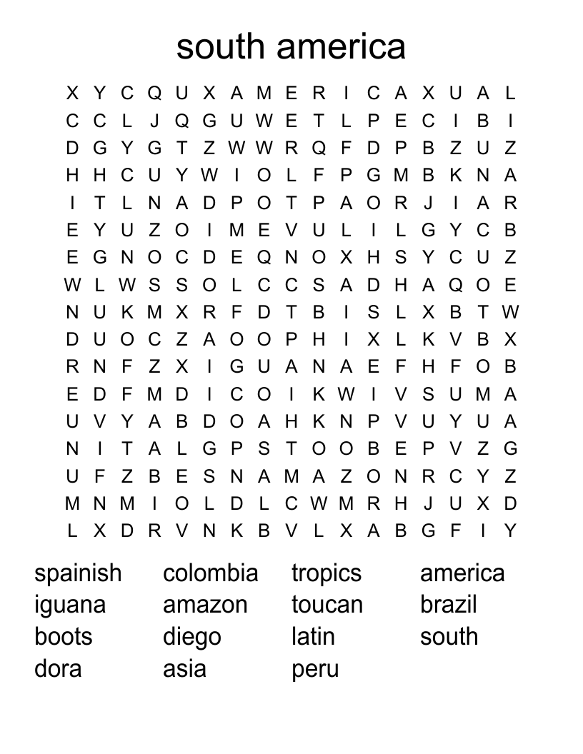 south america Word Search