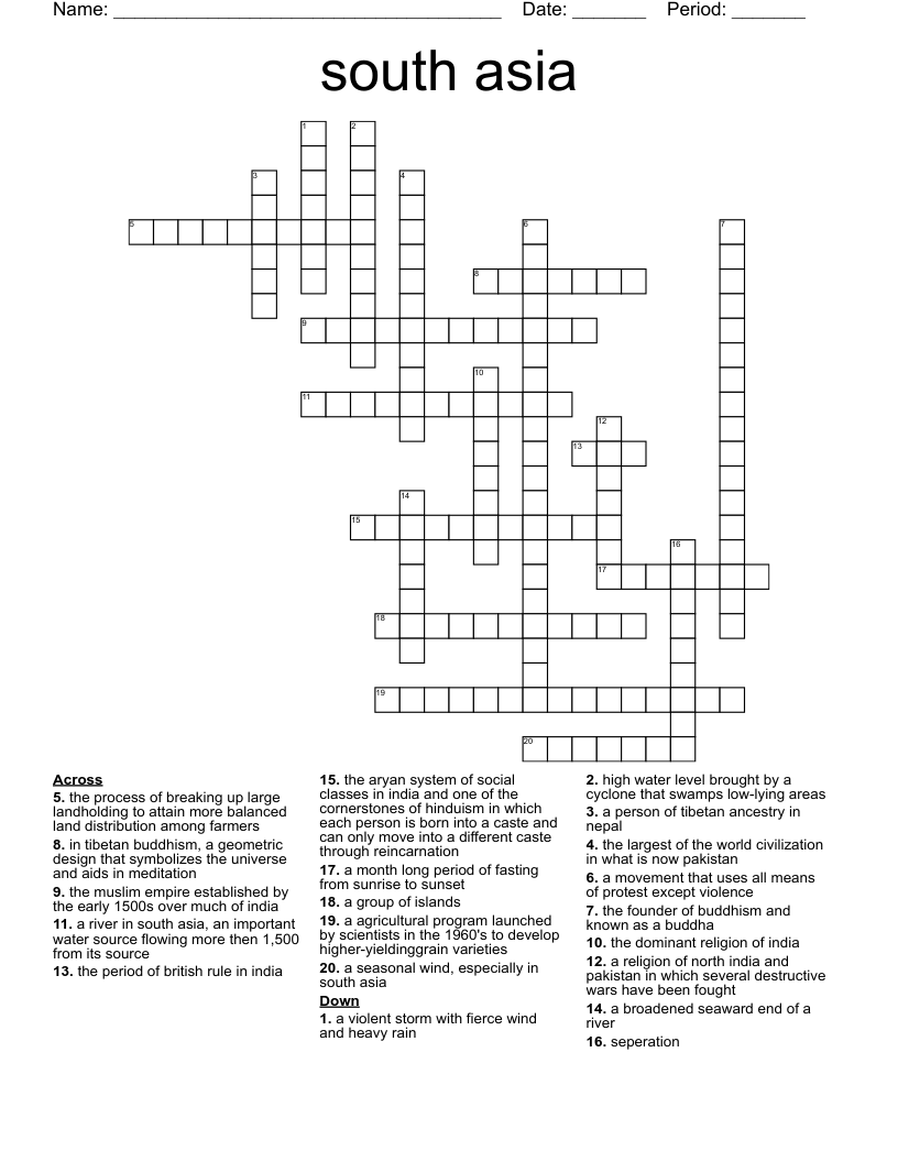 south asia Crossword