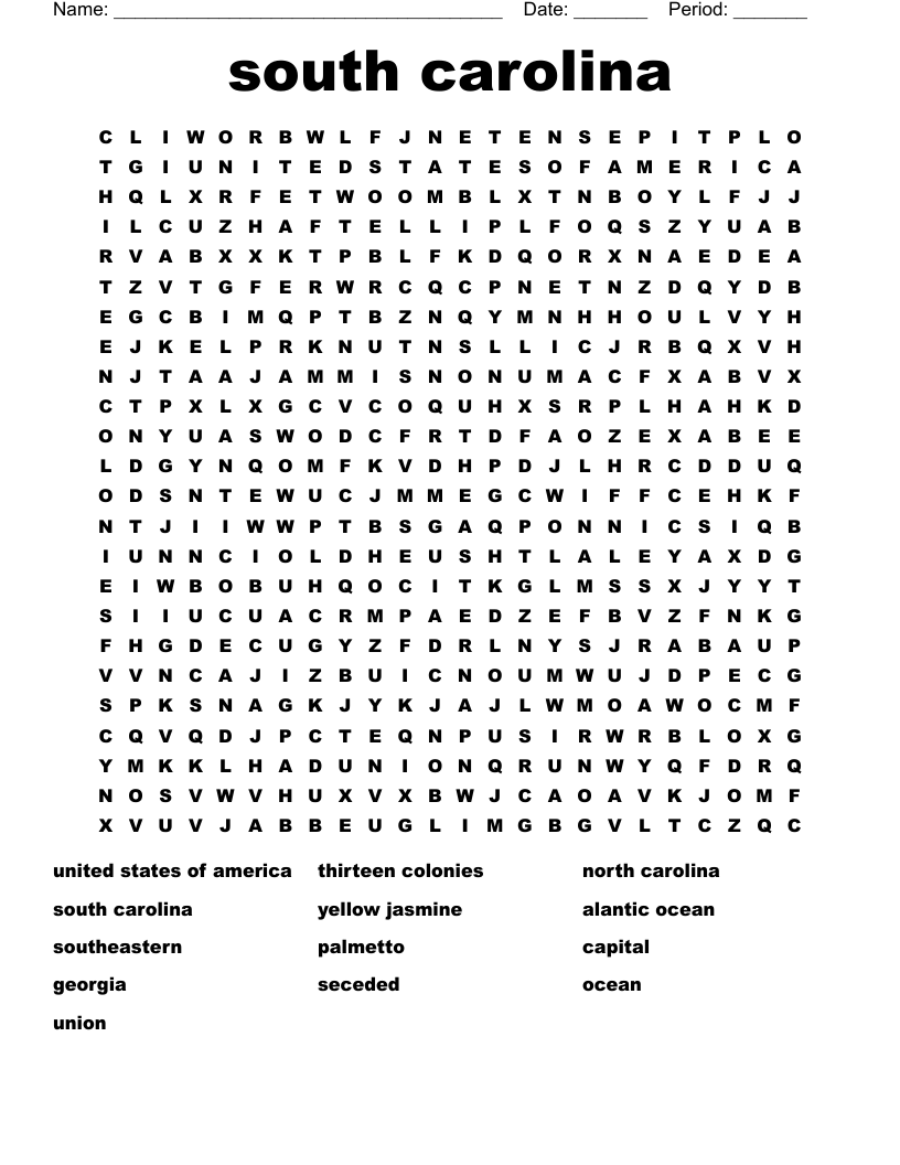 south carolina Word Search