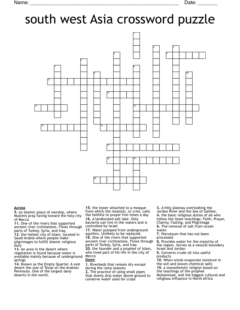 south west Asia crossword puzzle