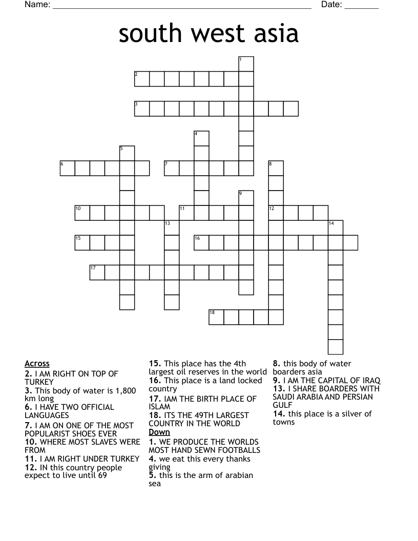 south west asia Crossword