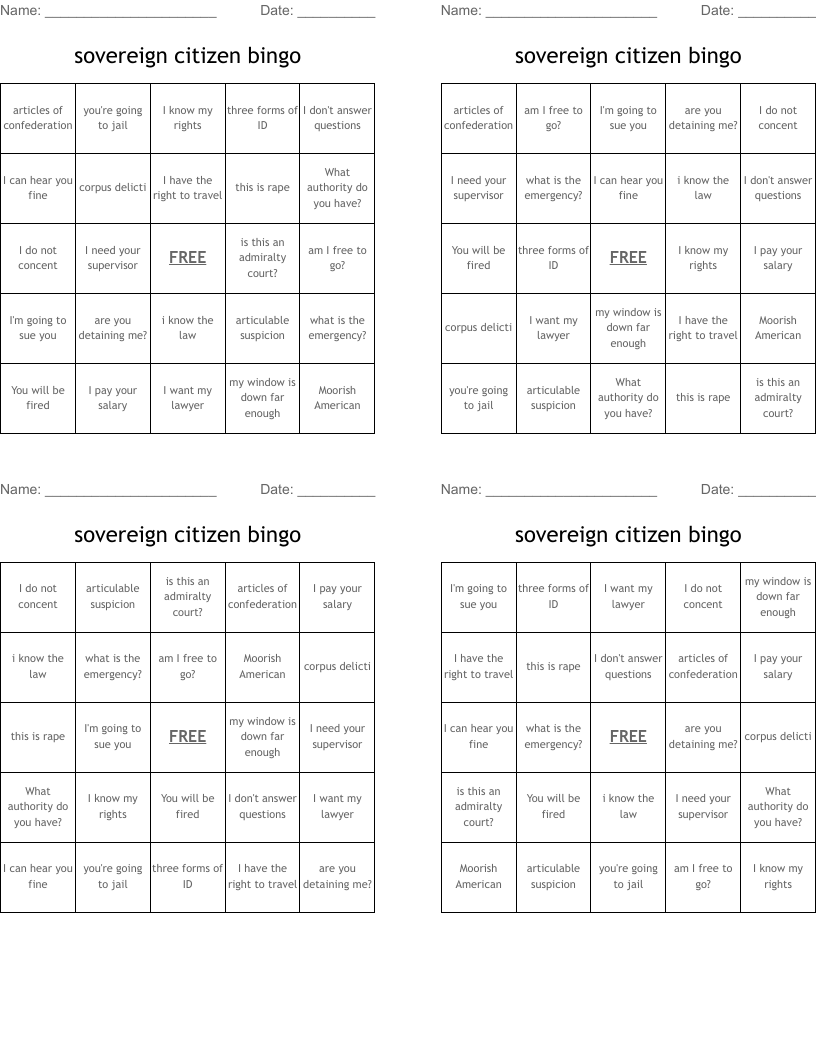 sovereign citizen bingo