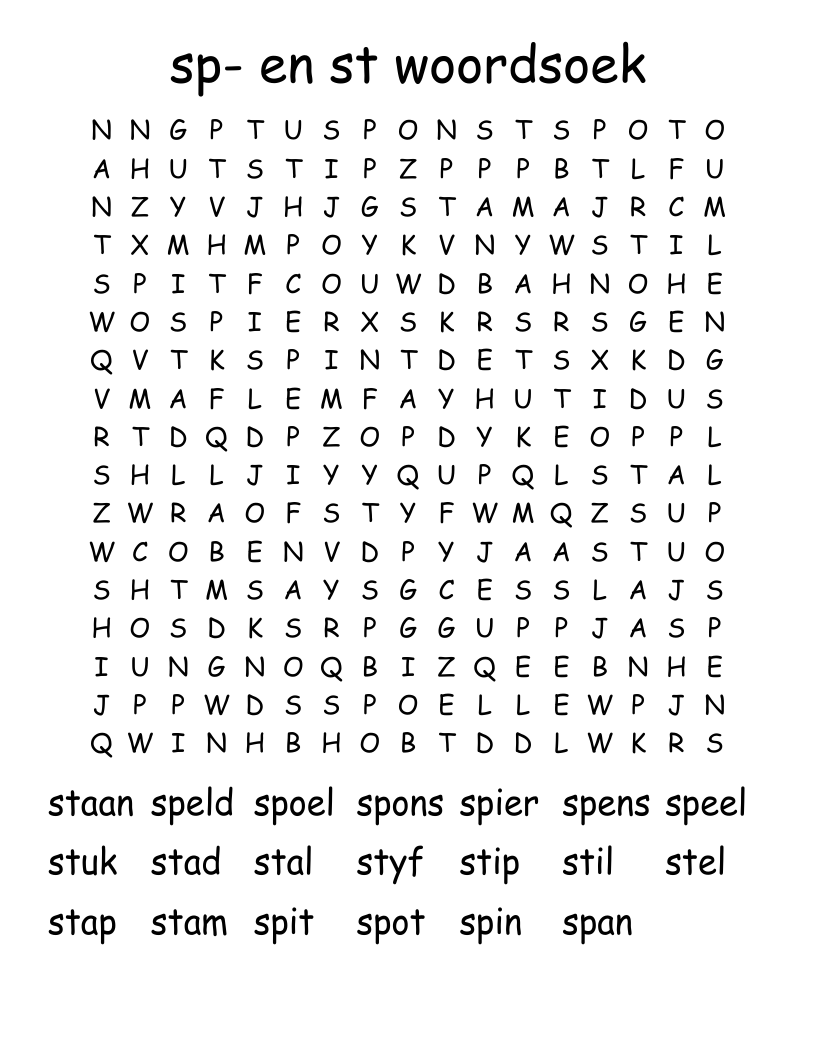 sp- en st woordsoek Word Search