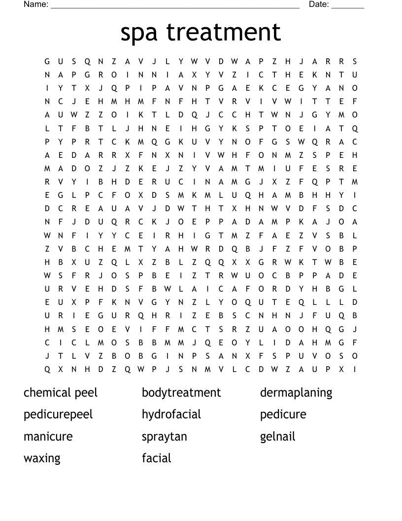 spa treatment  Word Search