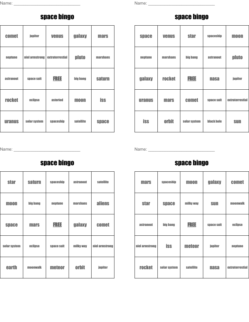 space bingo