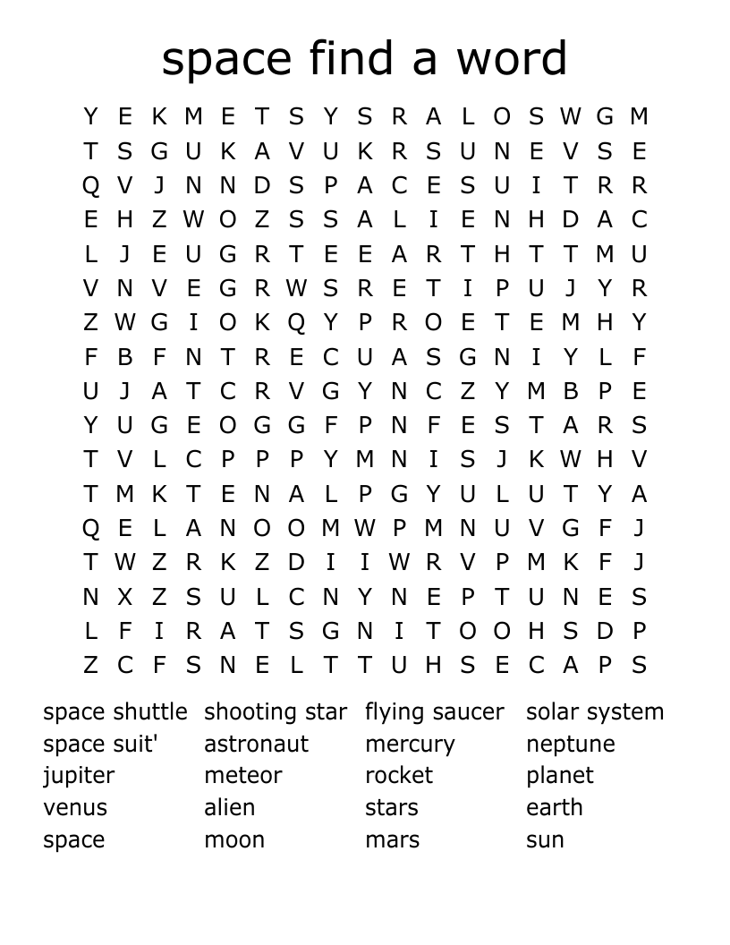 space find a word Word Search