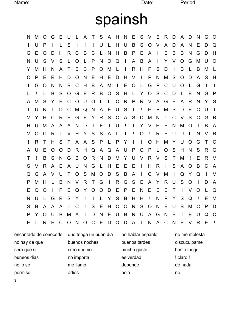 spainsh  Word Search