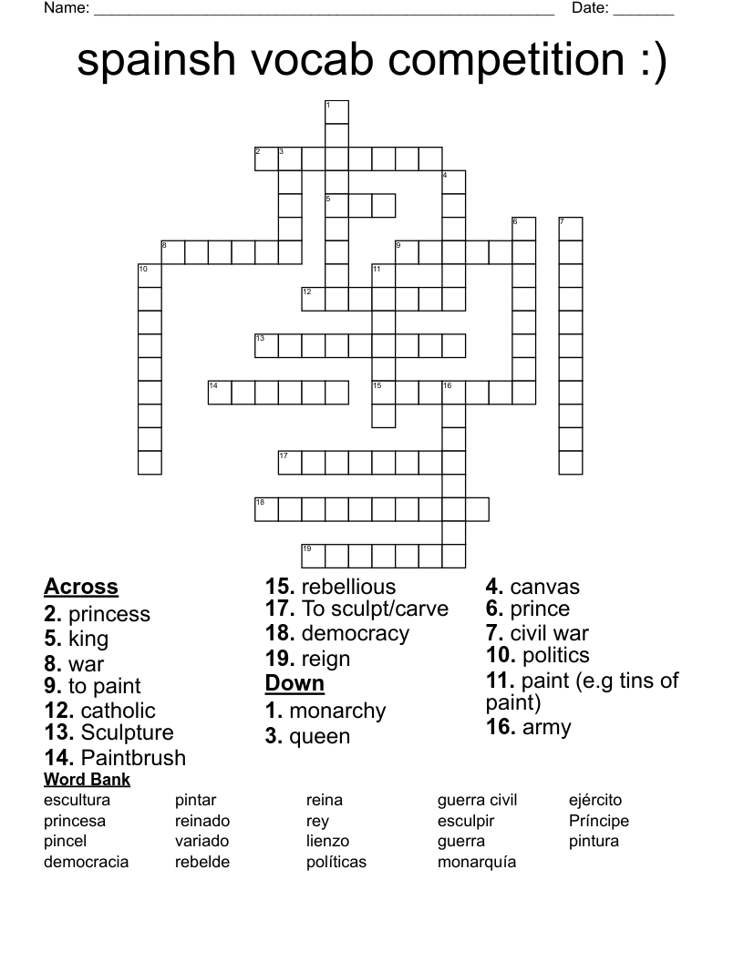 spainsh vocab competition :) Crossword