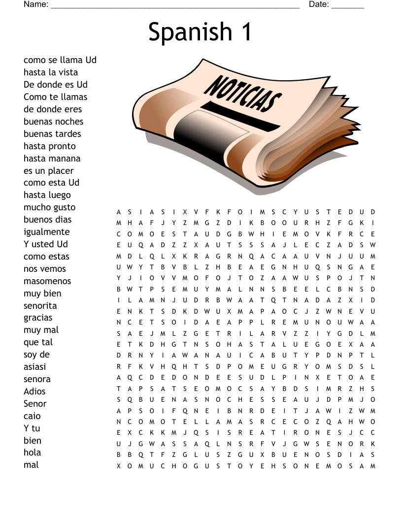 Spanish 1 Word Search