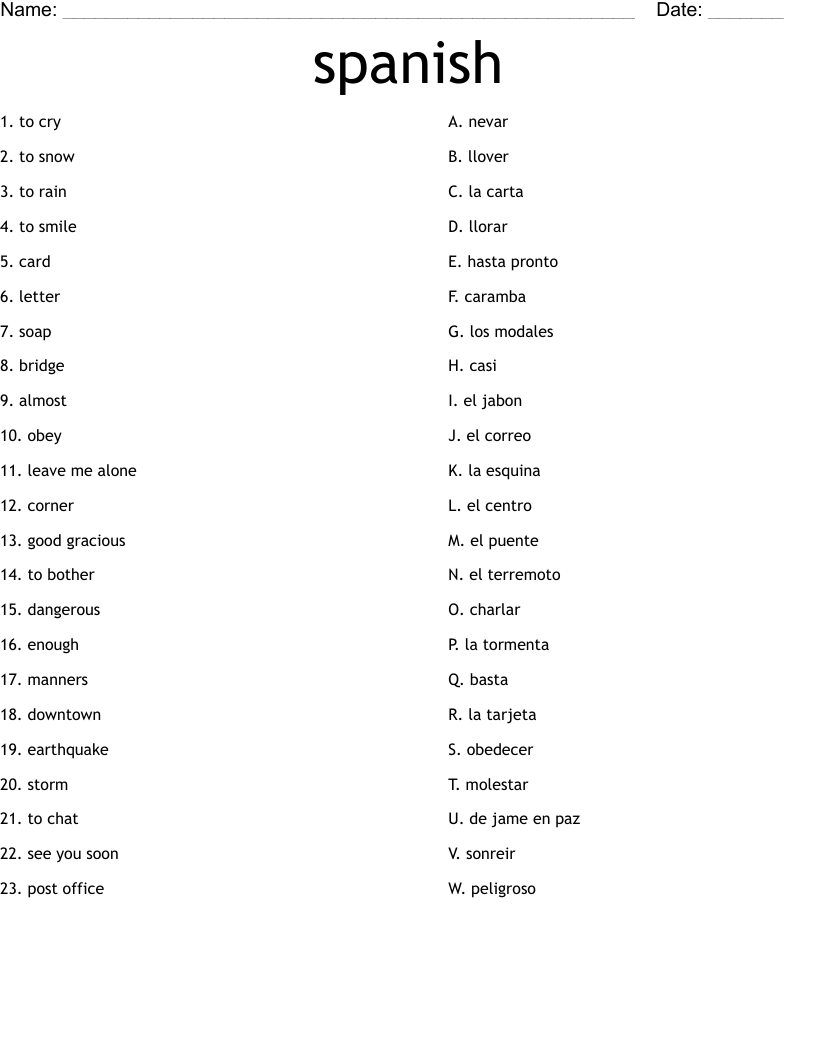 spanish Worksheet