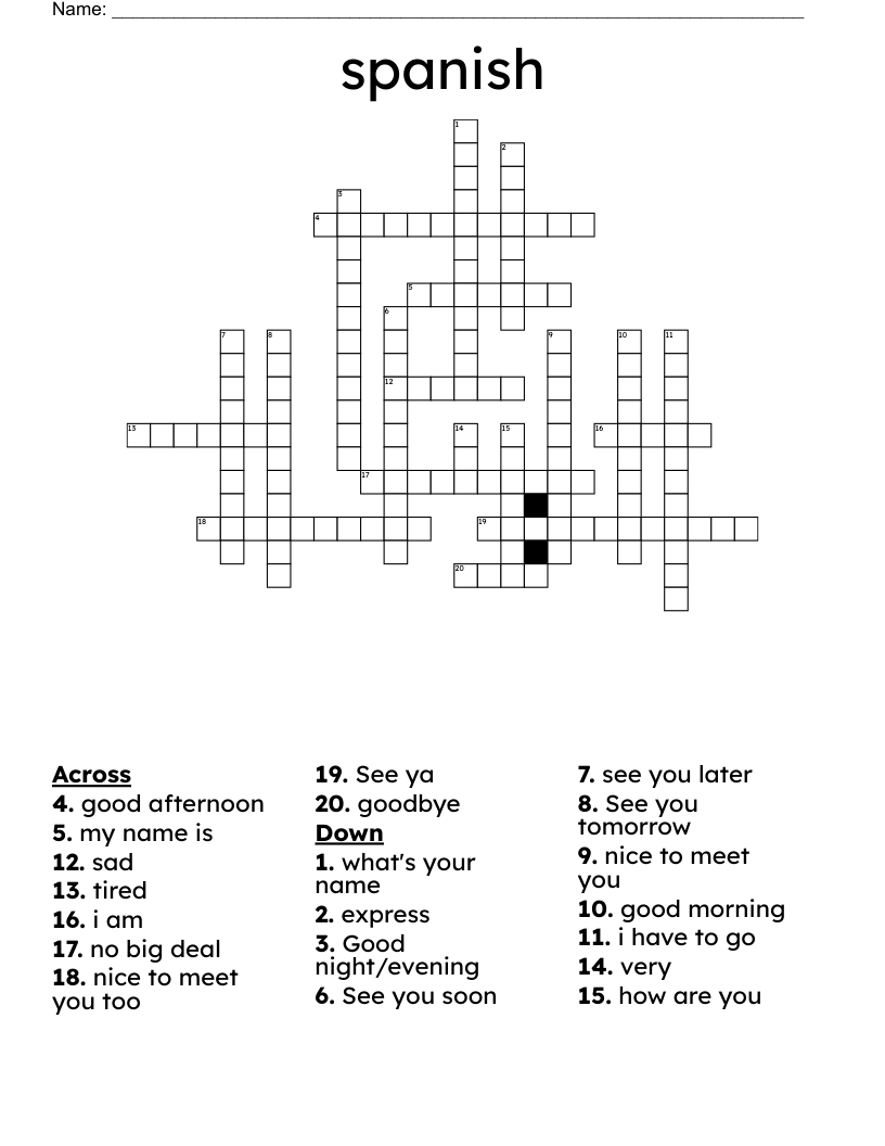 spanish Crossword