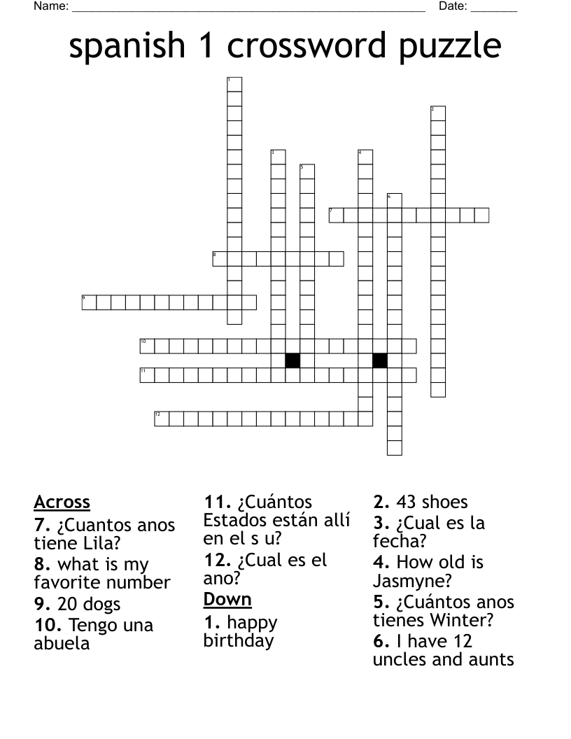 spanish 1 crossword puzzle