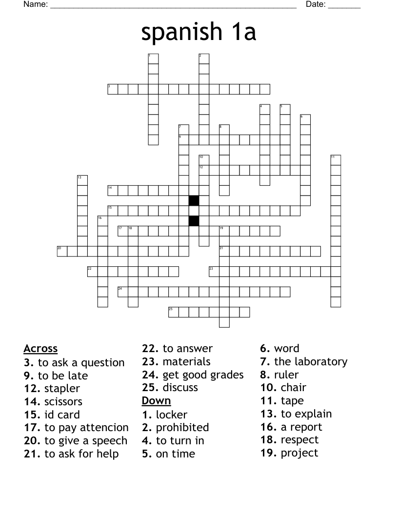 spanish 1a Crossword