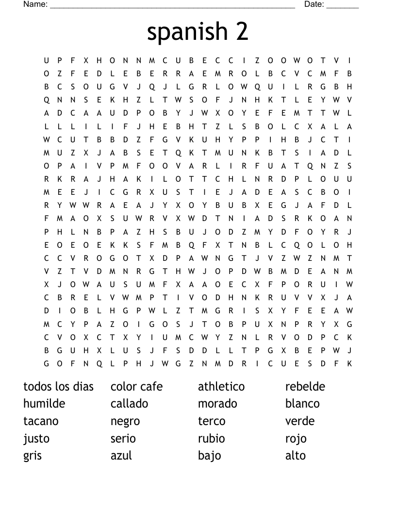 spanish 2 Word Search