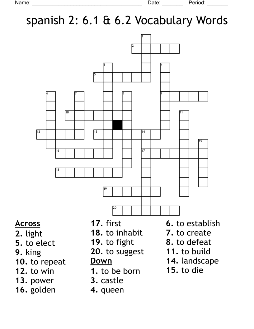 spanish 2: 6.1 & 6.2 Vocabulary Words Crossword