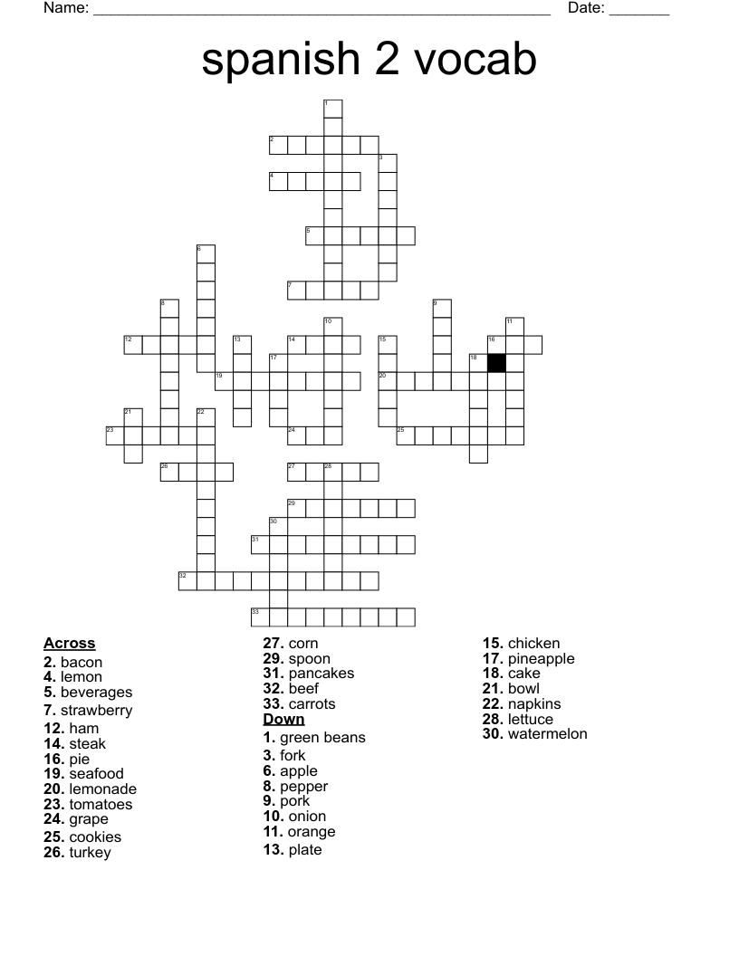 spanish 2 vocab Crossword