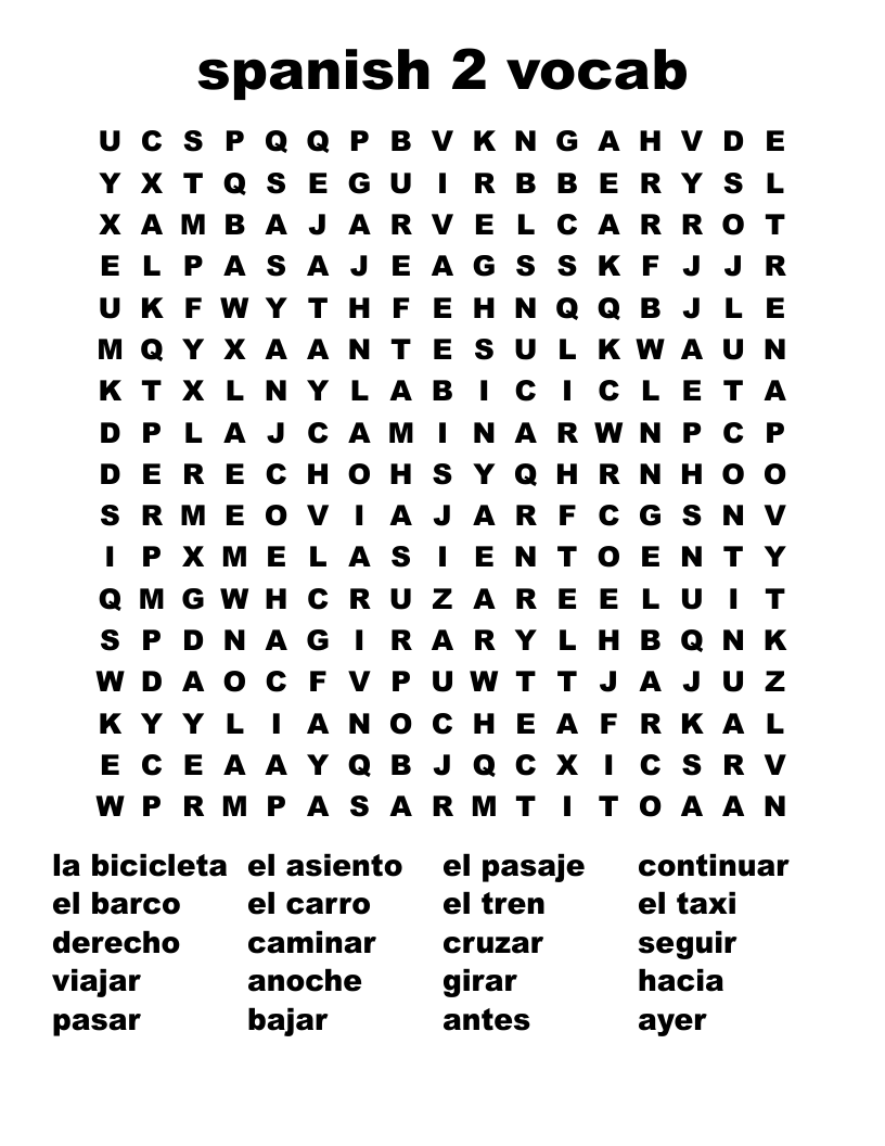 spanish 2 vocab Word Search