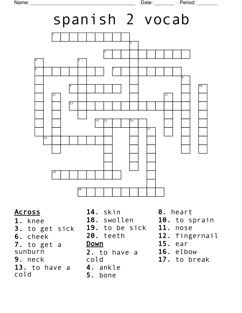 spanish 2 vocab Crossword