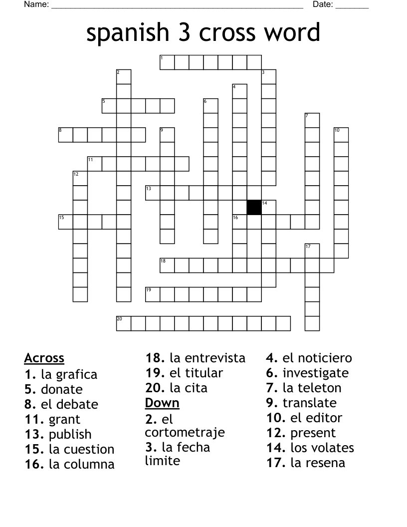 spanish 3 cross word 