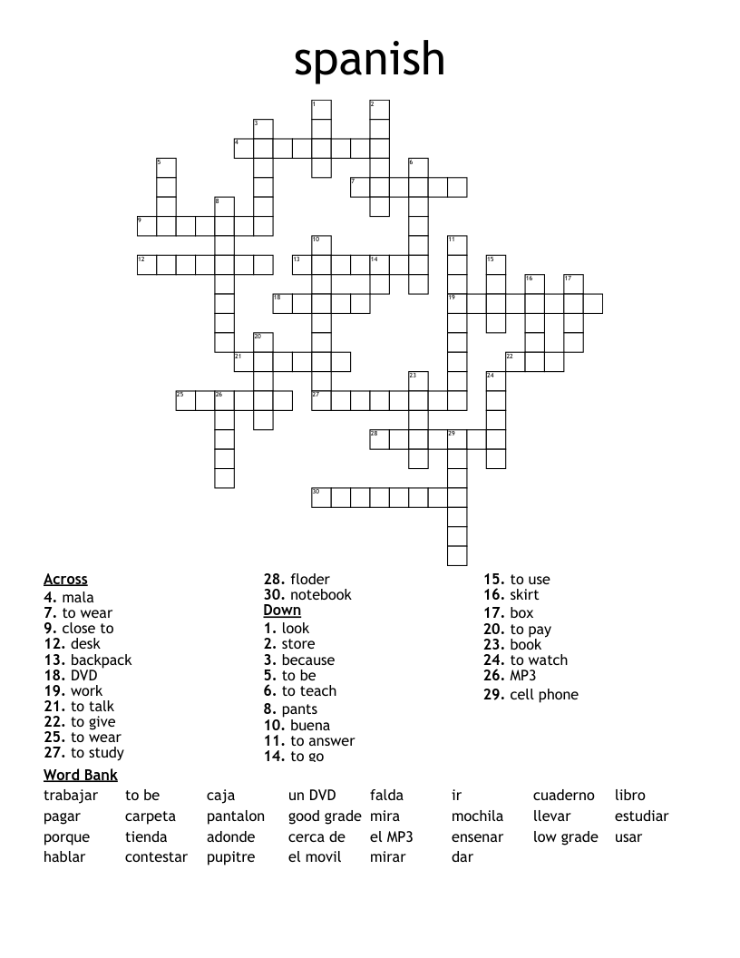 spanish Crossword