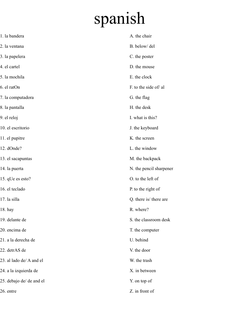 spanish Worksheet