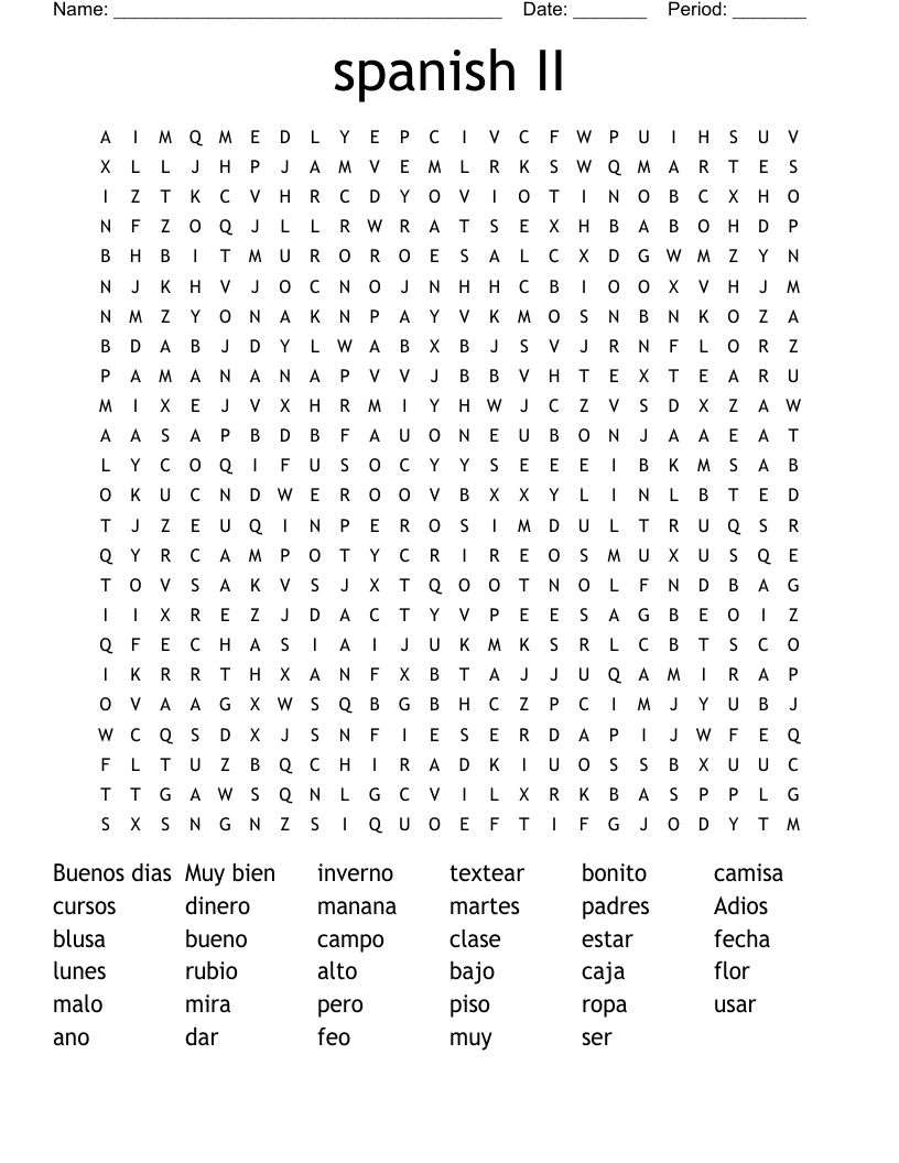 spanish II Word Search