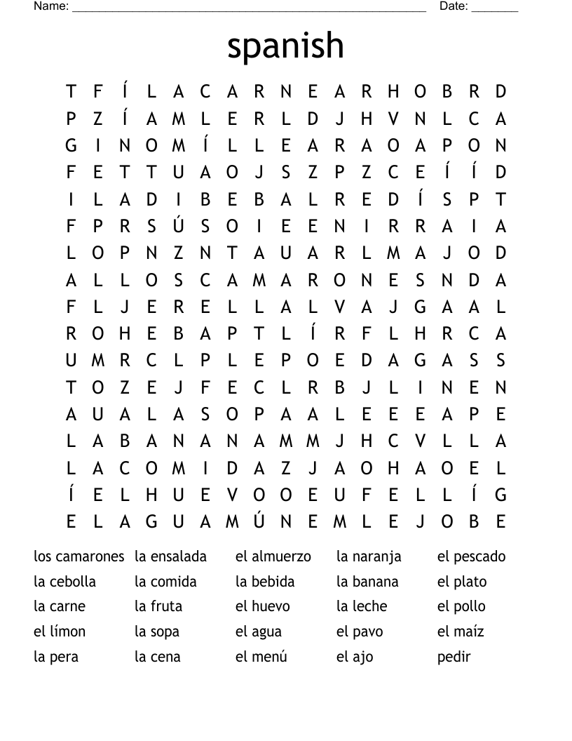 spanish  Word Search