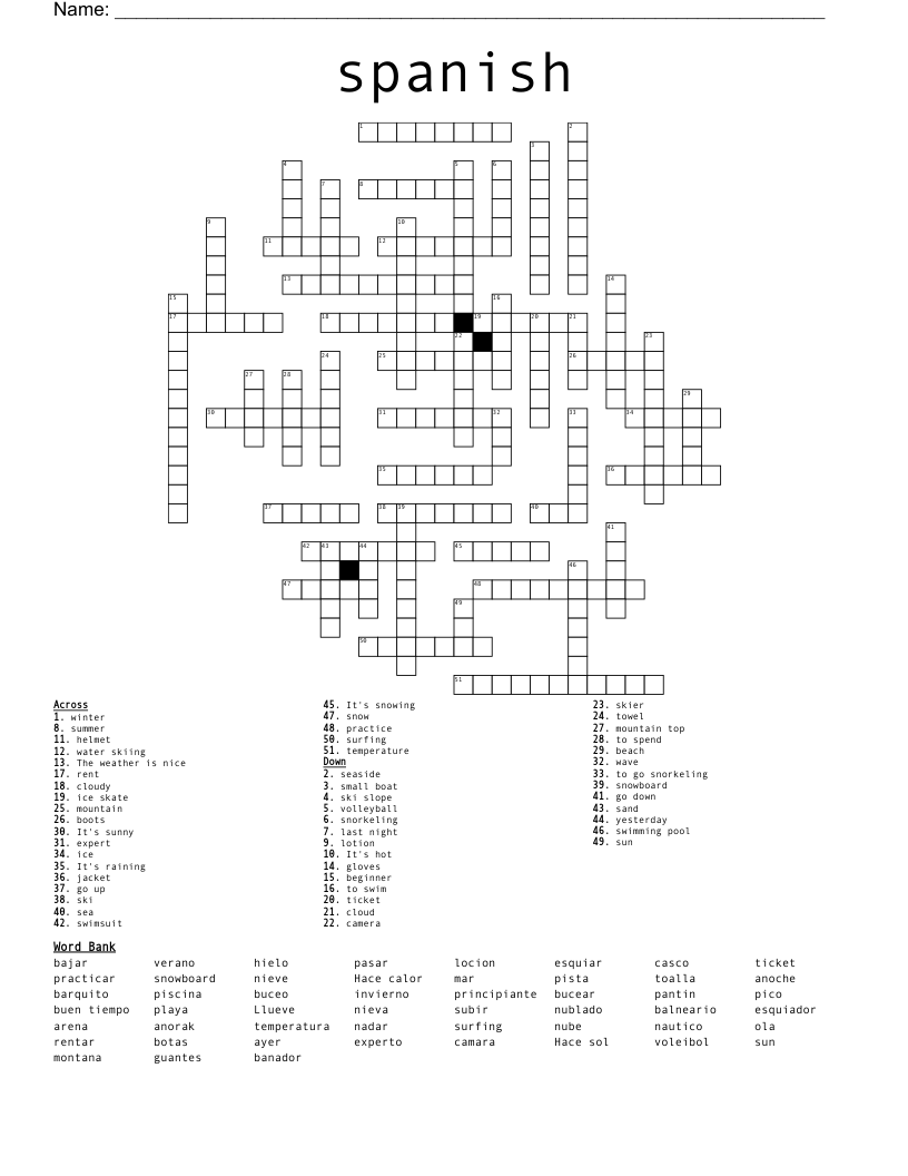 spanish  Crossword