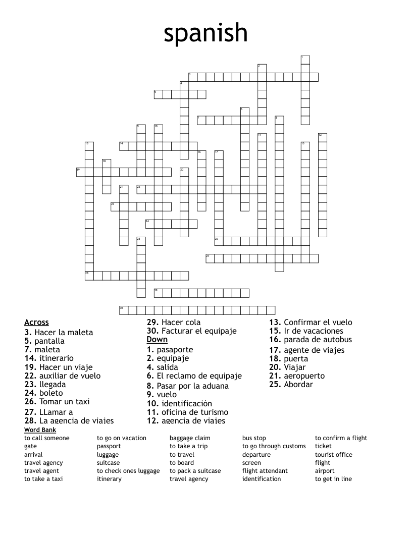 spanish  Crossword