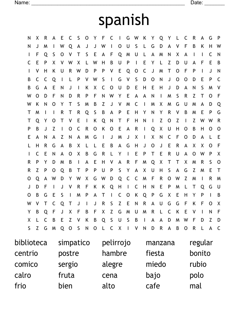 spanish   Word Search