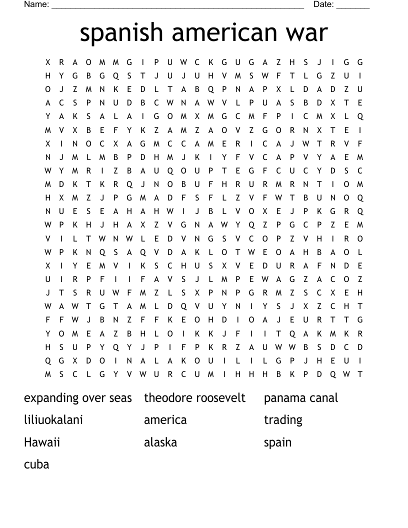 spanish american war Word Search