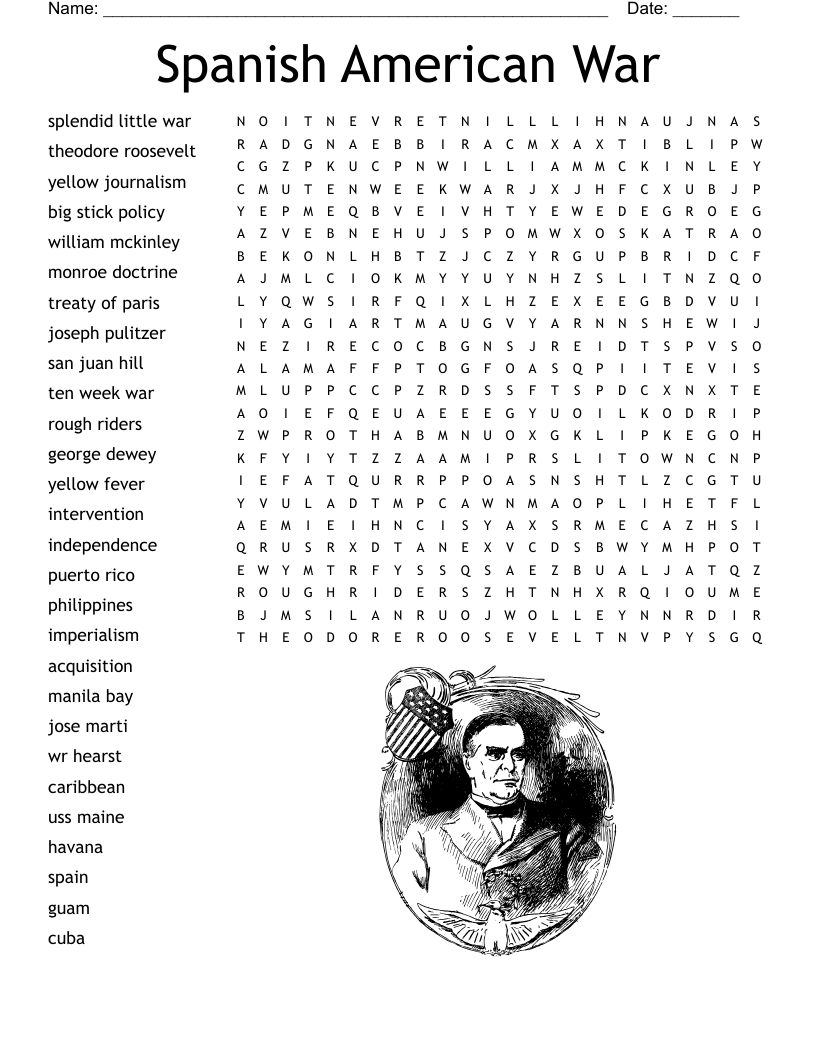 Spanish American War Word Search