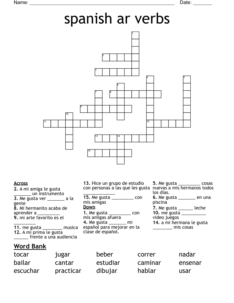 spanish ar verbs Crossword