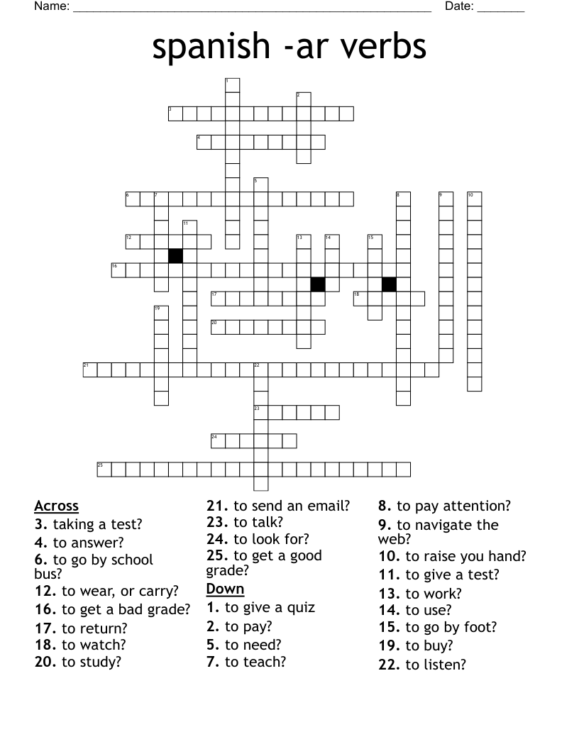 spanish -ar verbs Crossword