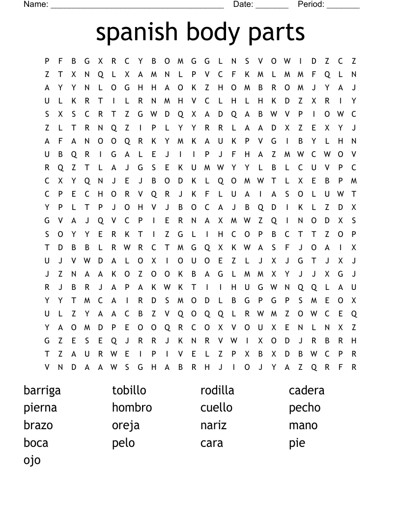 spanish body parts Word Search