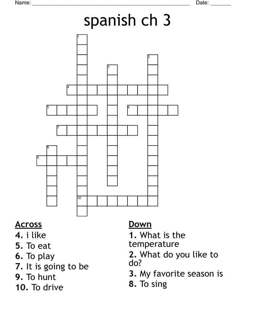 spanish ch 3 Crossword