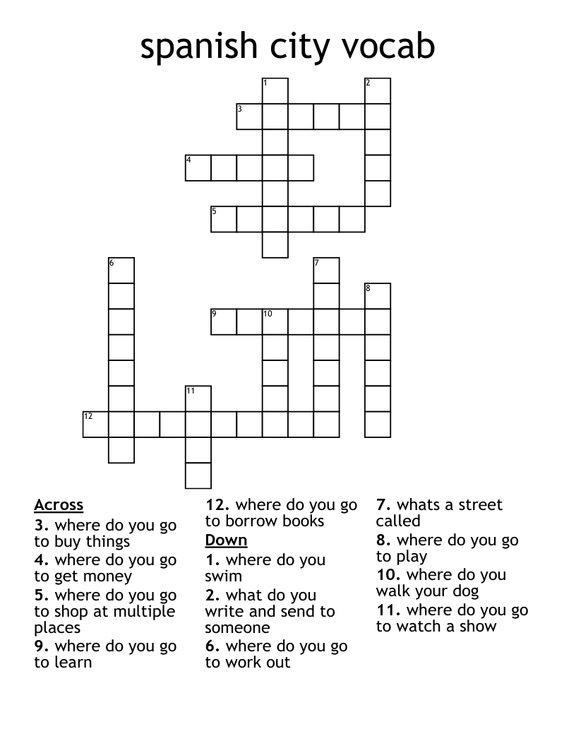 spanish city vocab Crossword