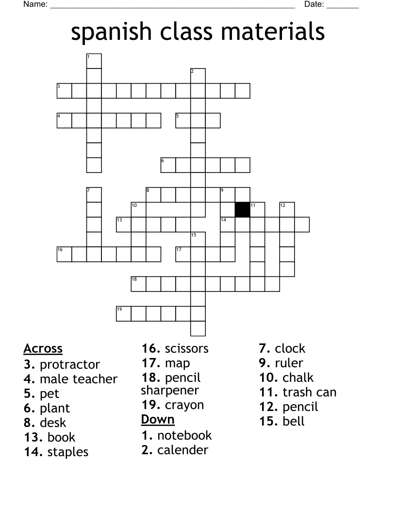 spanish class materials Crossword