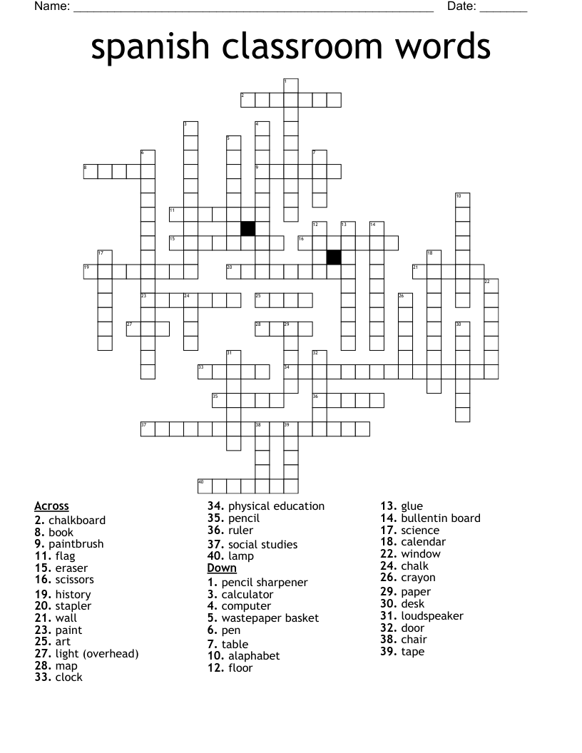 spanish classroom words Crossword