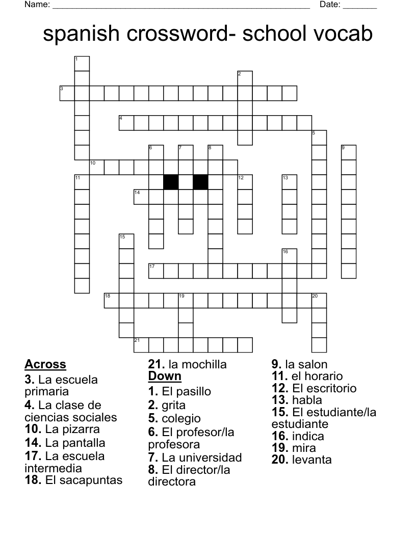 spanish crossword- school vocab