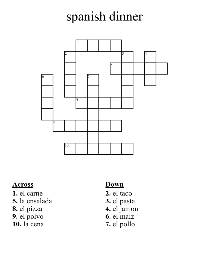 spanish dinner Crossword