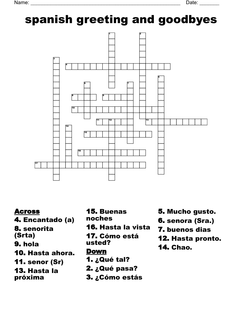 spanish greeting and goodbyes Crossword