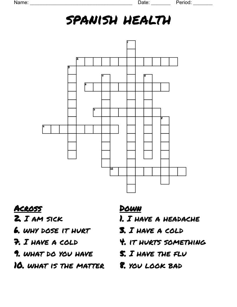 spanish health Crossword