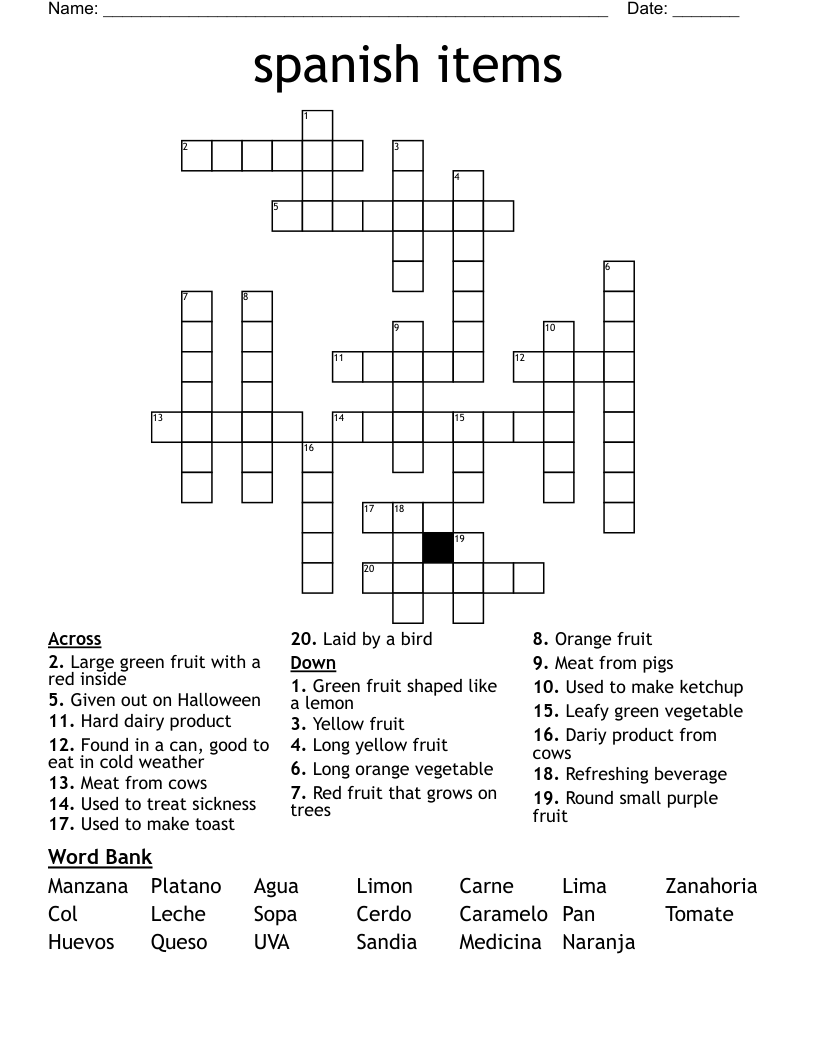 spanish items Crossword