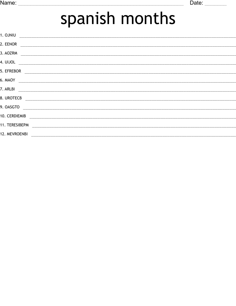 spanish months Word Scramble