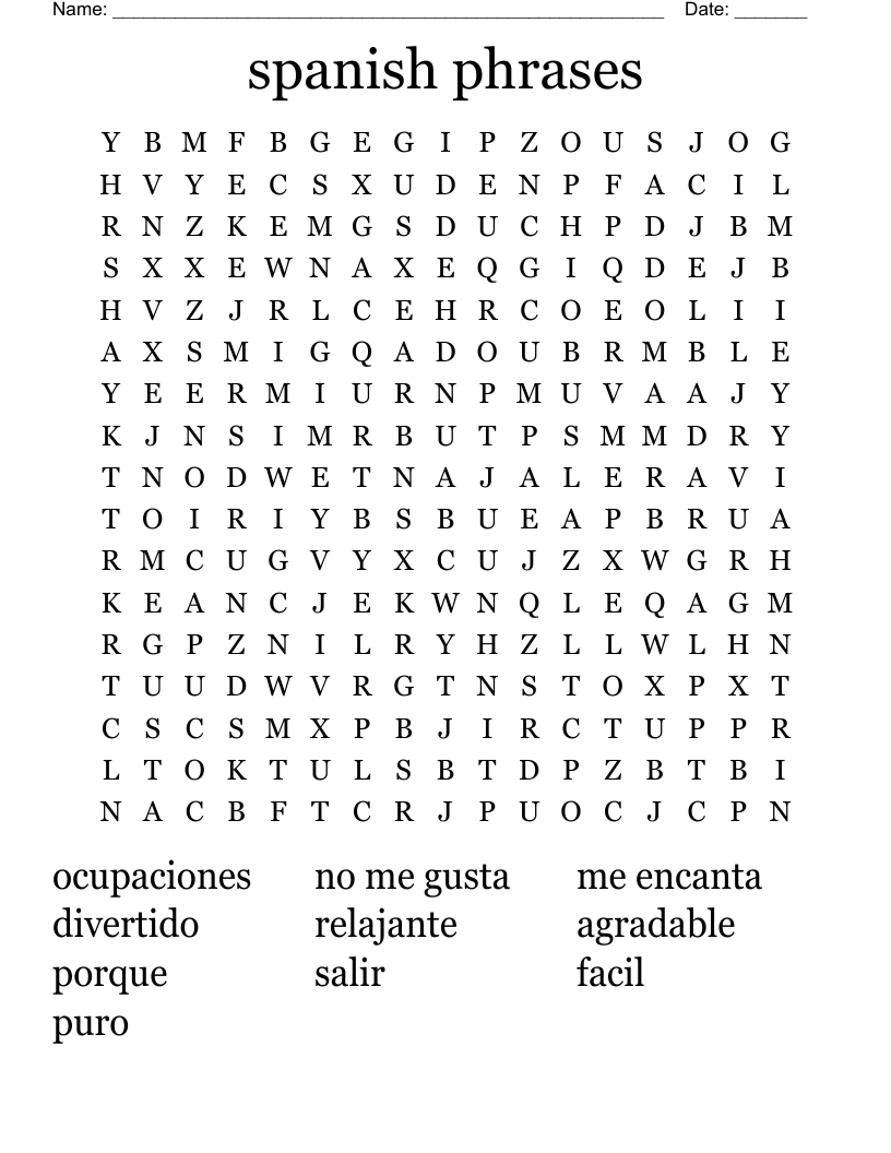 spanish phrases Word Search