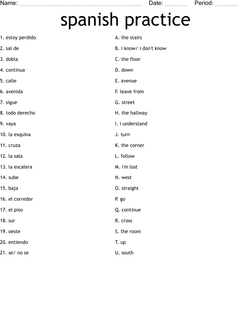 spanish practice Worksheet