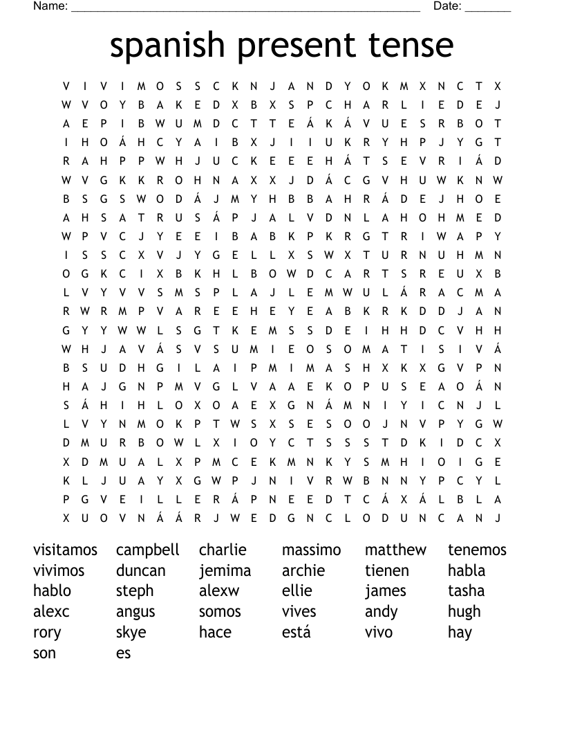 spanish present tense Word Search
